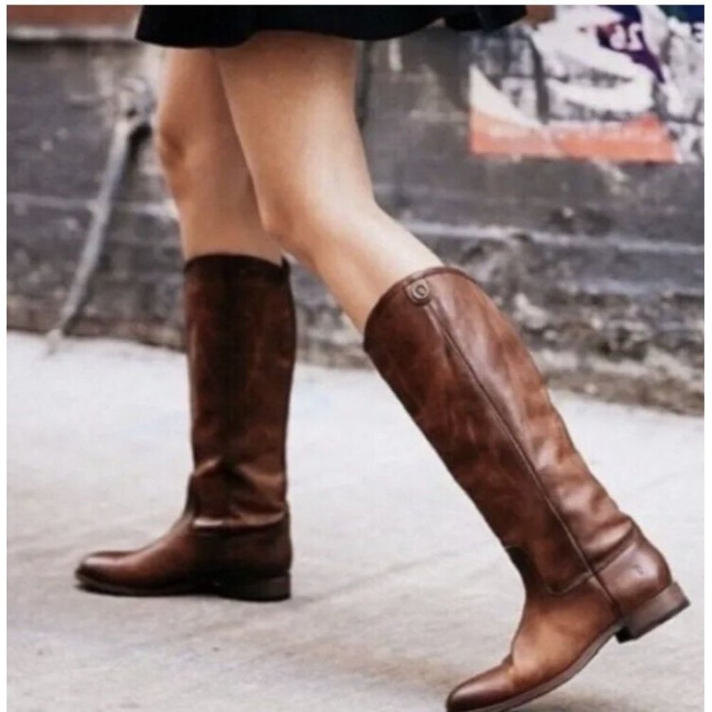 Frye Melissa Button Womens Western Style Leather Round Toe Knee High Boot US 8B